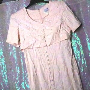 VINTAGE LONG DRESS 13-14 Scarlett Pastel Pink Buttons Grannycore Formal 80s 90s